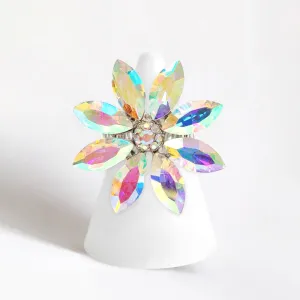 ARIA - ab silver marquise rhinestone stretch flower ring