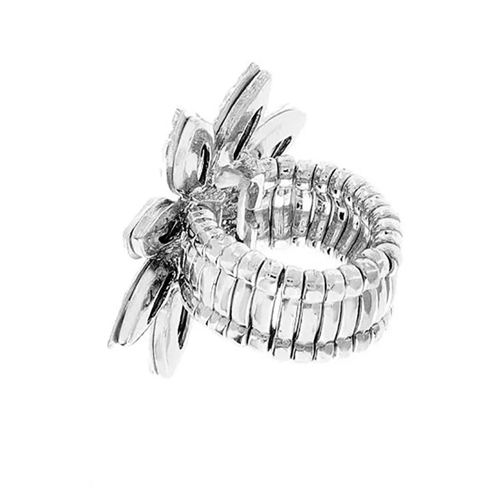 ARIA - ab silver marquise rhinestone stretch flower ring