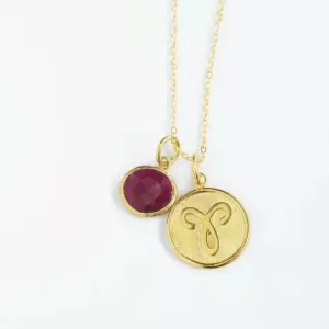 Aries Zodiac Necklace with Ruby Charm