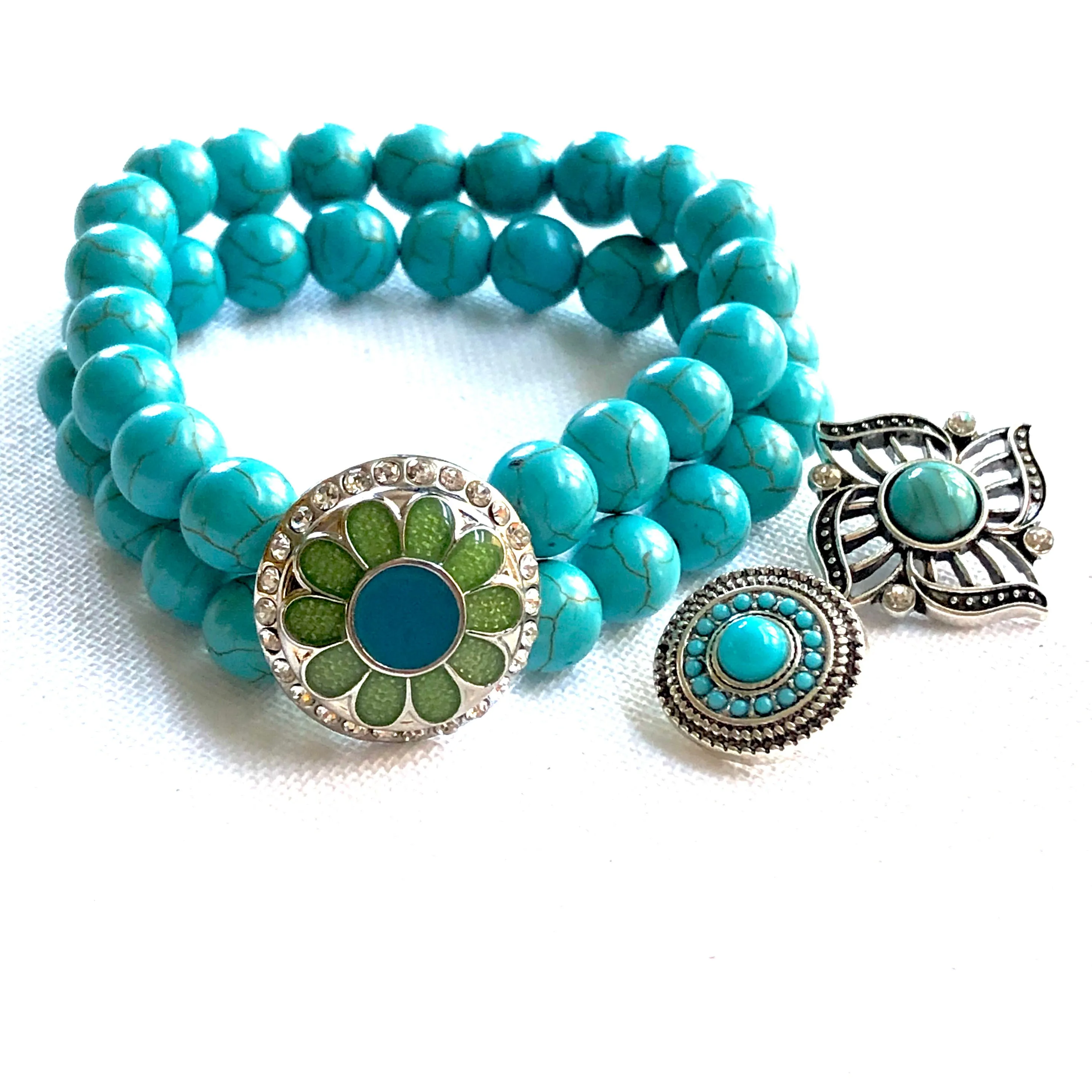 Armband dubbel kralen clicks /buttons Turquoise