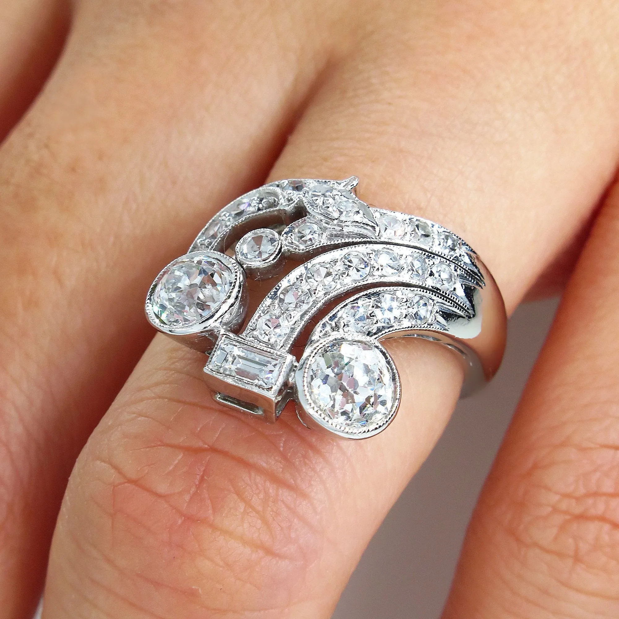 Art Deco 2.25ct OLD European Round Cut Diamond Cocktail Platinum Ring