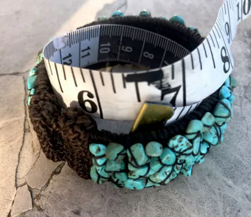 Artisan Handmade Turquoise Stone Fiber Wrapped Cuff Bracelet