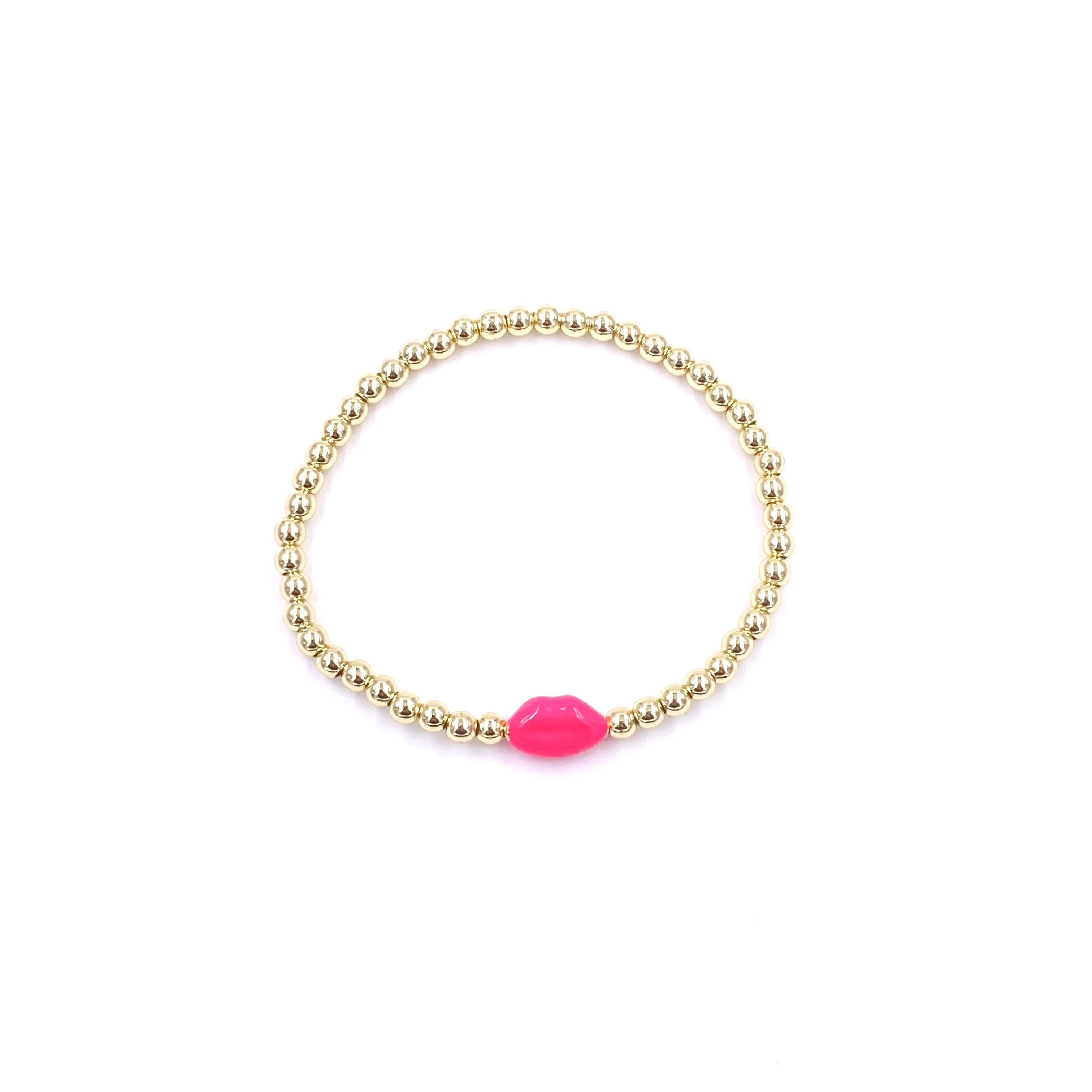 Ashley Gold Stainless Steel Gold Plated Enamel Stretch Lip Beaded Ball Bracelet