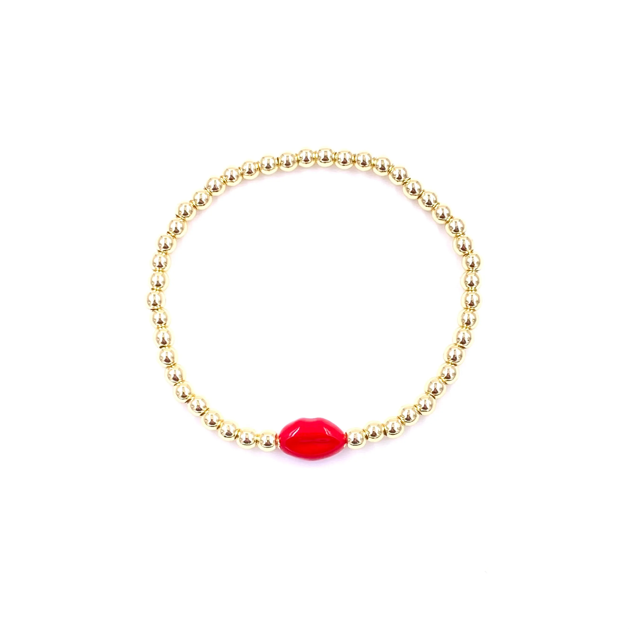 Ashley Gold Stainless Steel Gold Plated Enamel Stretch Lip Beaded Ball Bracelet