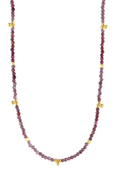 AVF Beaded Ruby & Gold Ball Charms Necklace (SI6704)