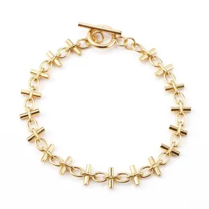 Bar Link Chain Bracelet with Toggle Clasp - Plated Brass - 7-5/8"