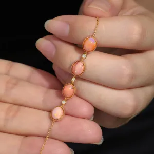 Beautiful Mexican Egg Fire Opal Diamond Bracelet in 18K Yellow Gold