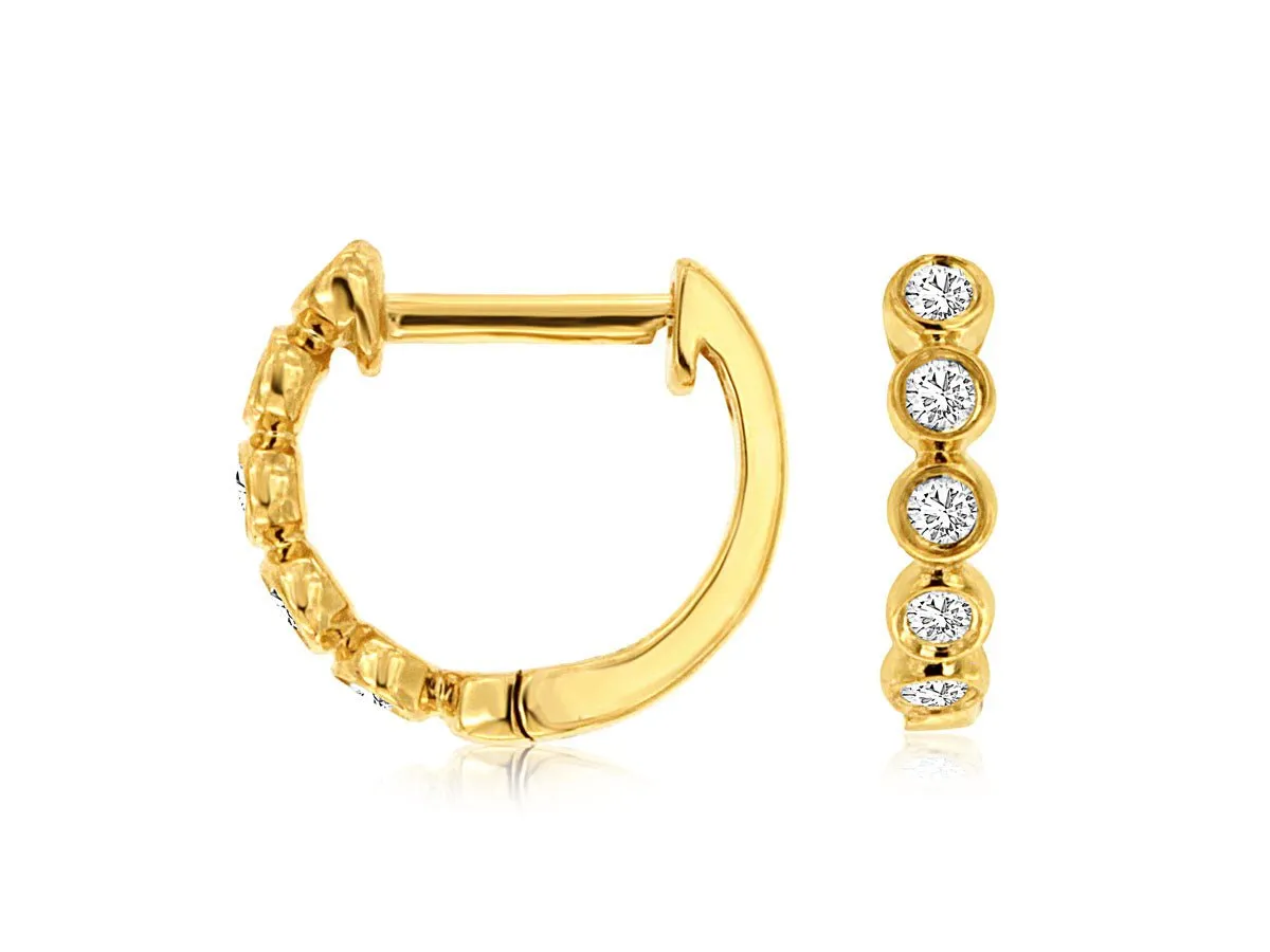 Bezel Set Diamond Huggie Hoop Earrings