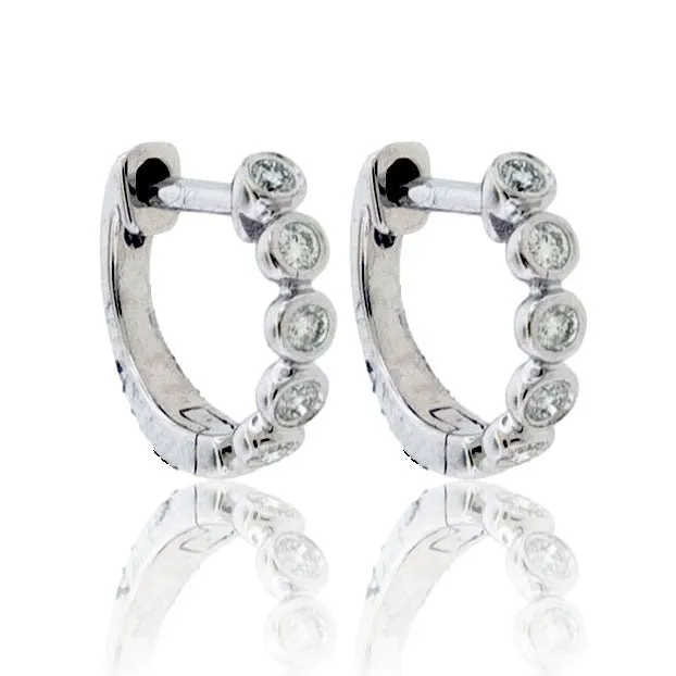 Bezel Set Diamond Huggie Hoop Earrings
