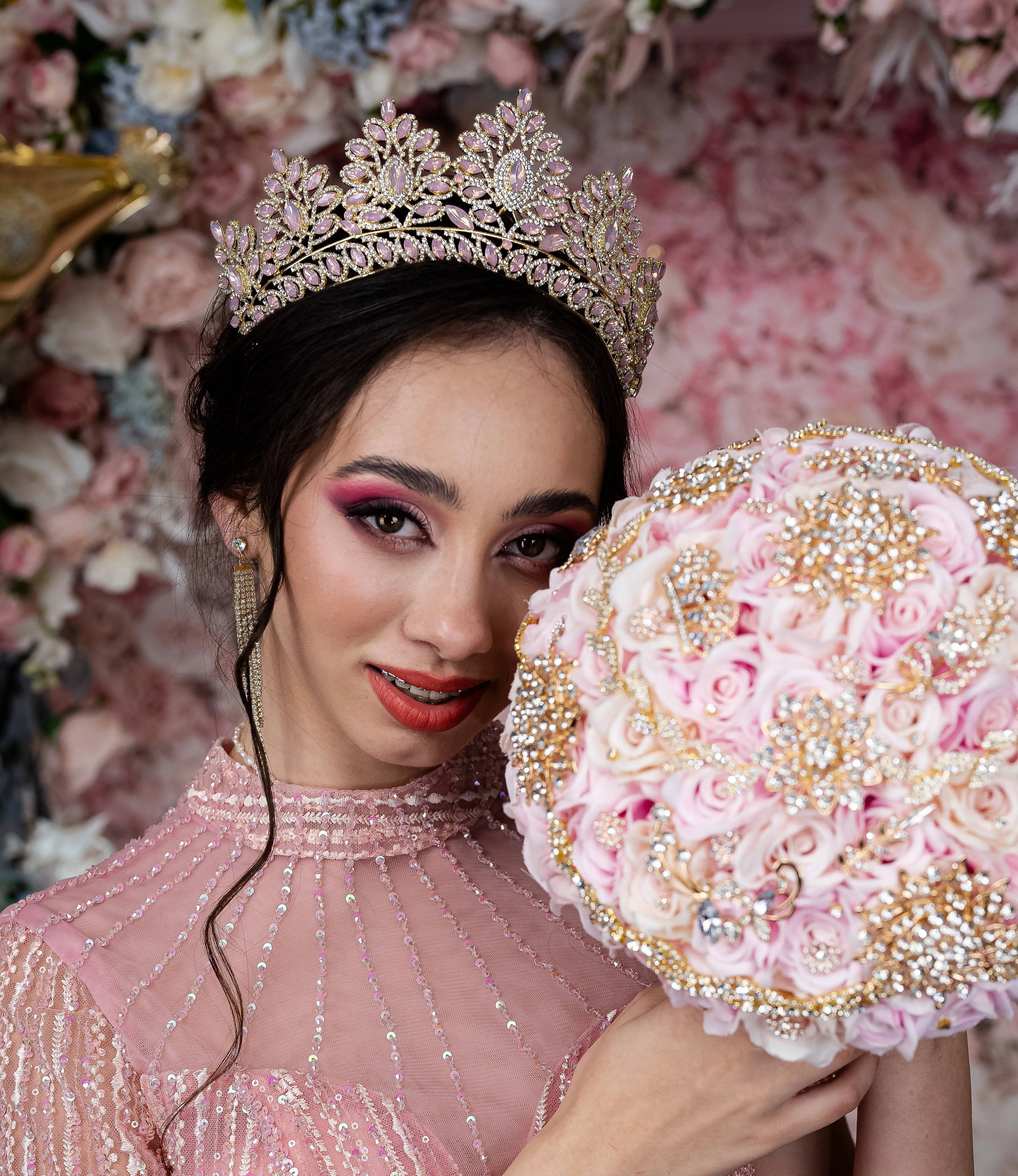 Blush Pink with gold Quinceanera Tiara
