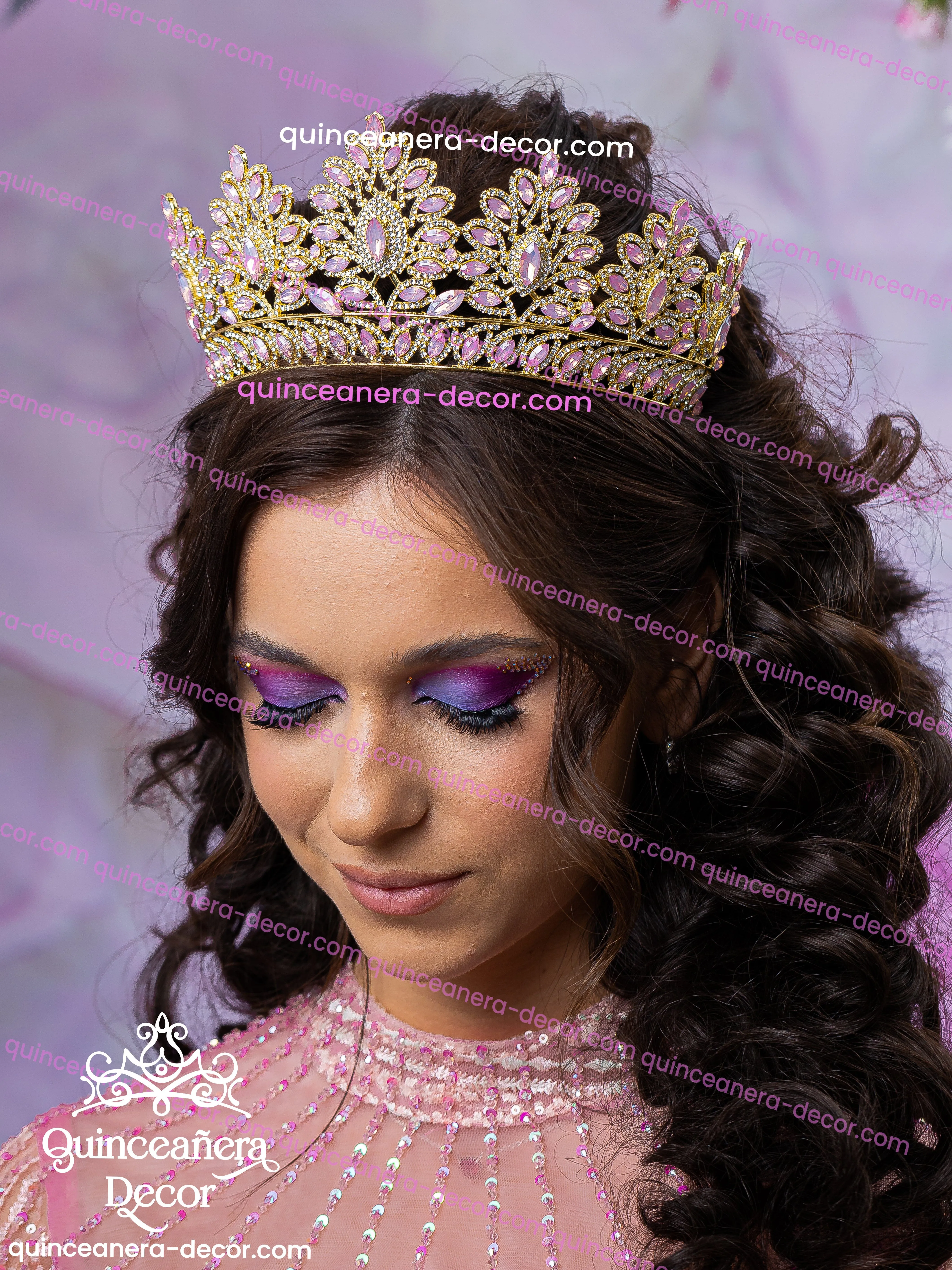 Blush Pink with gold Quinceanera Tiara