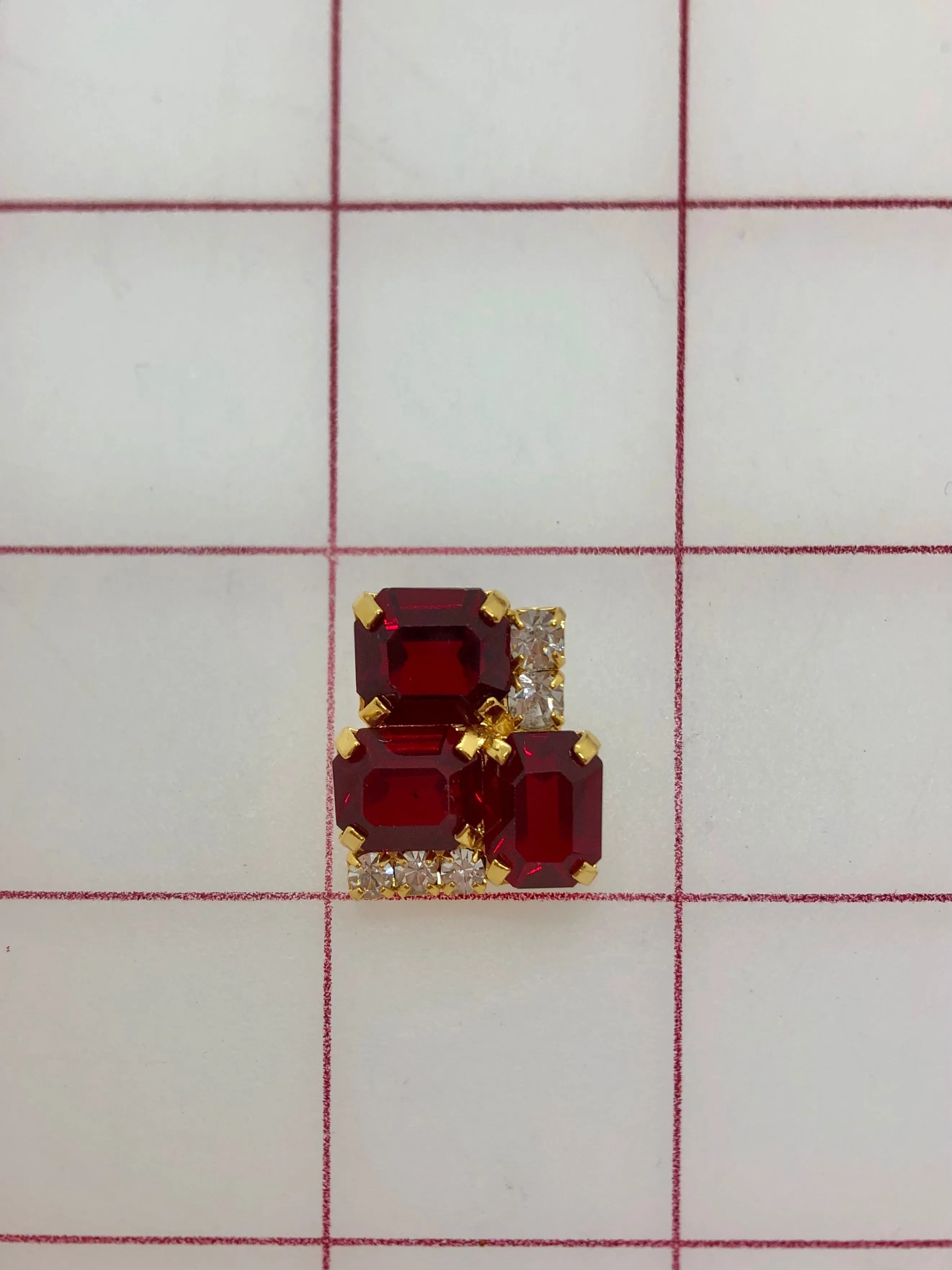 Button - Siam and Crystal Rhinestones in Metallic Gold .75 x .75-inches Close-Out