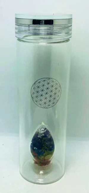 Chakra Gemstone Elixir Glass Flower of Life Water Bottle 22oz