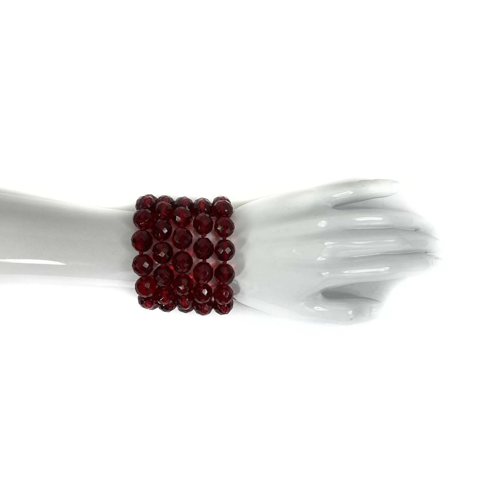 CHANEL - Collection 29 - Vintage Faceted Bead Multi Layered Red Bracelet