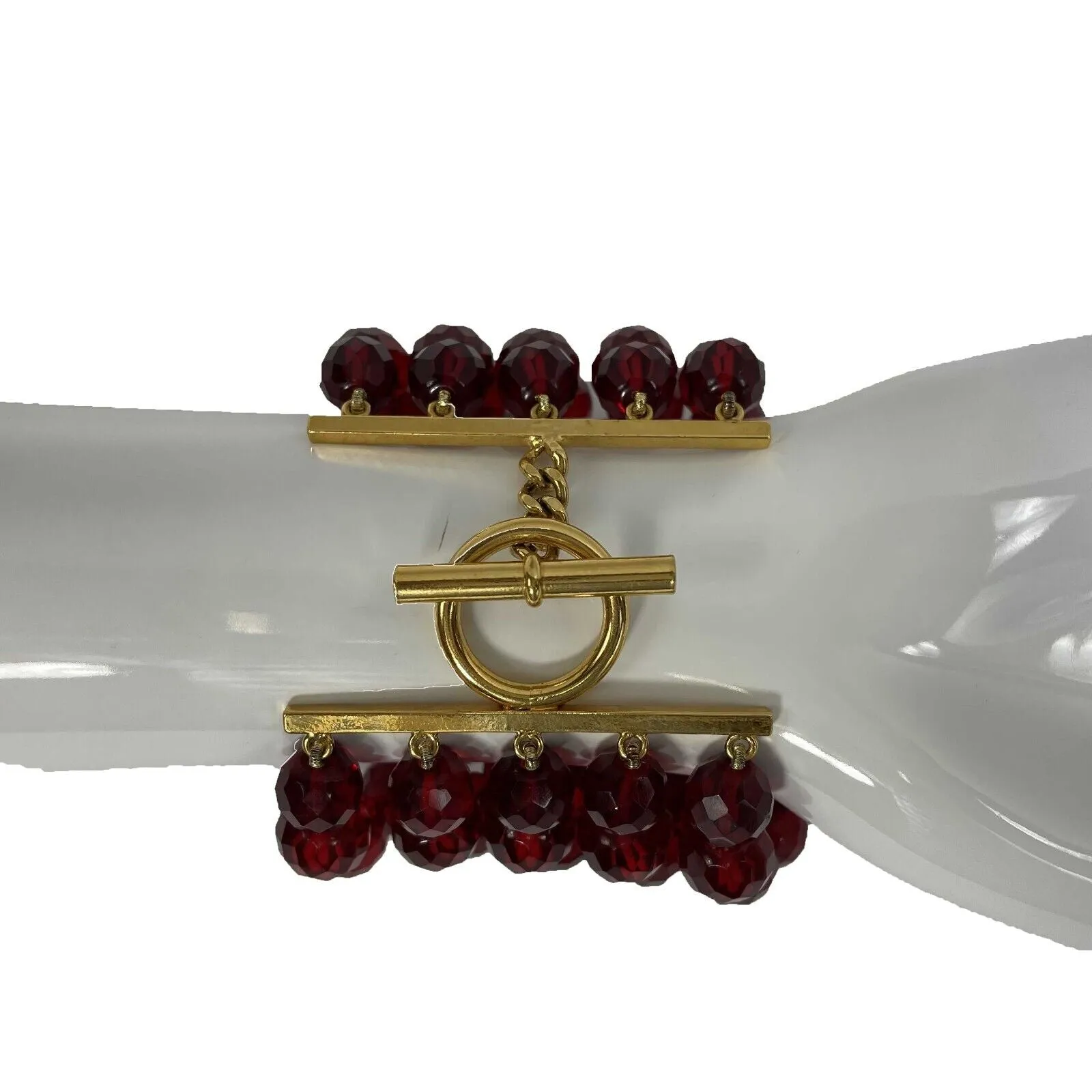 CHANEL - Collection 29 - Vintage Faceted Bead Multi Layered Red Bracelet