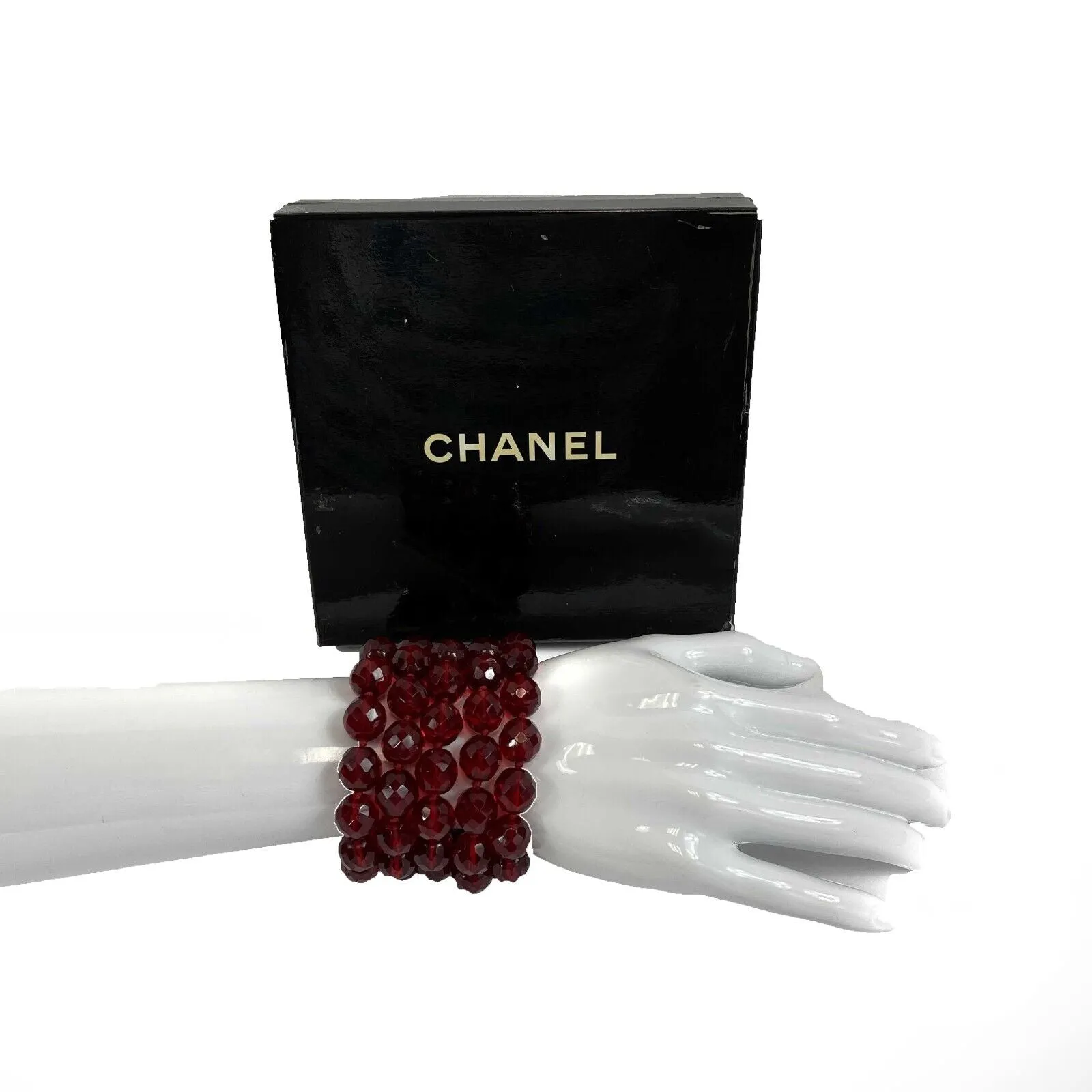 CHANEL - Collection 29 - Vintage Faceted Bead Multi Layered Red Bracelet