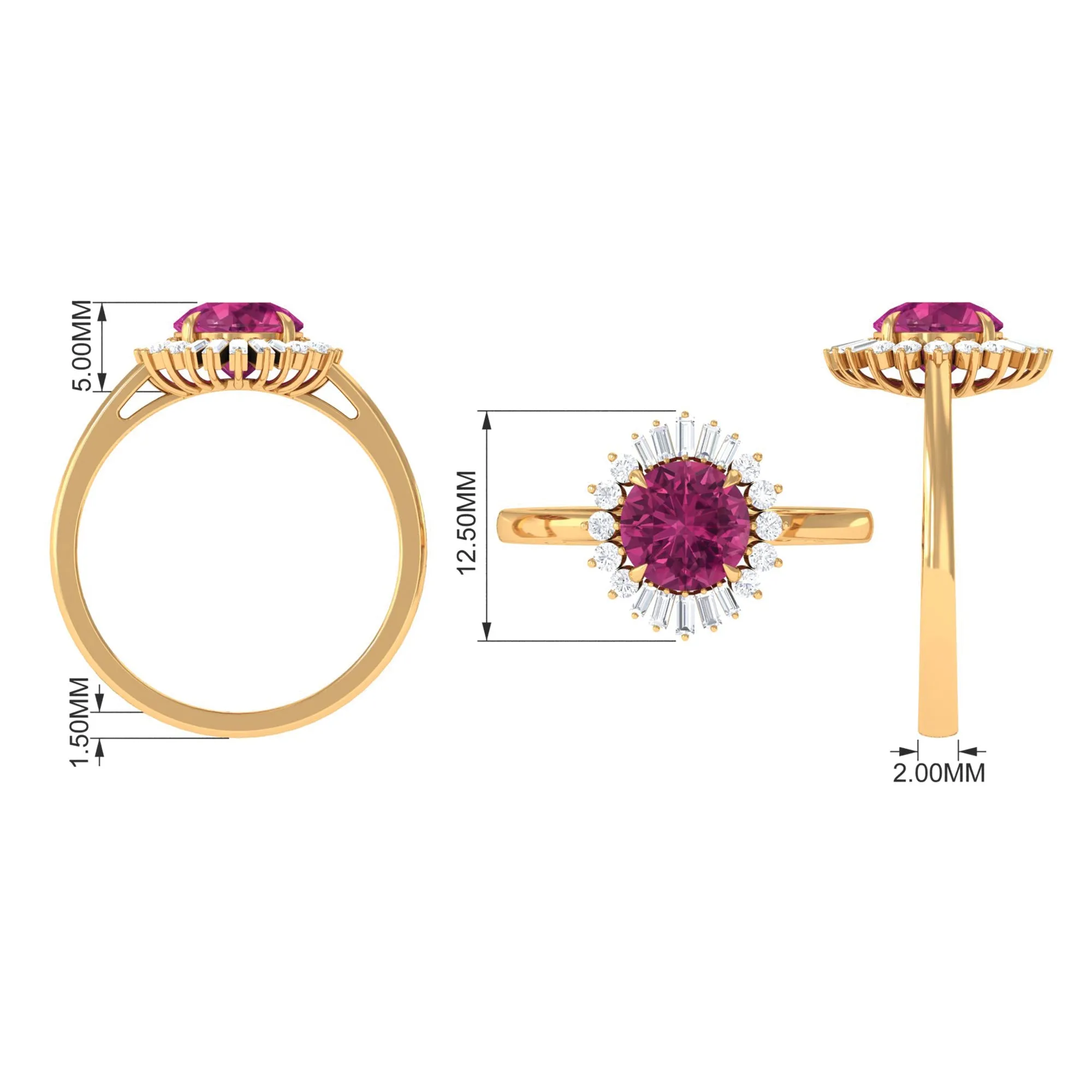 Claw Set Pink Tourmaline Cocktail Ring with Moissanite Halo in Gold