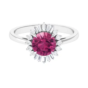 Claw Set Pink Tourmaline Cocktail Ring with Moissanite Halo in Gold