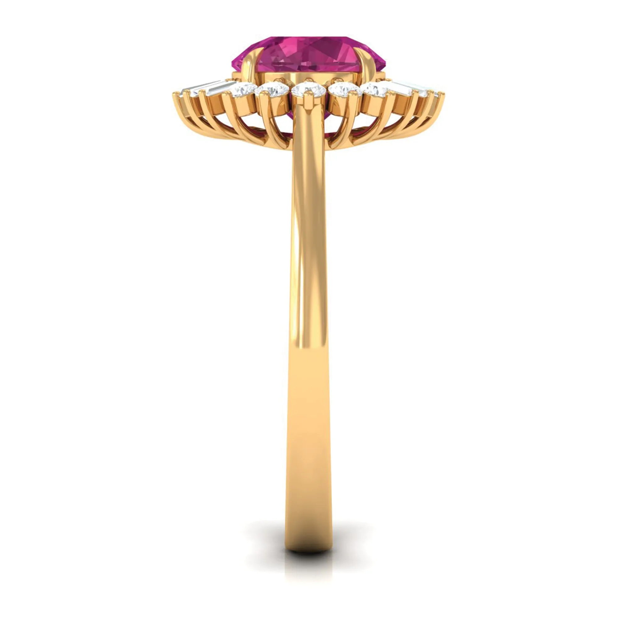 Claw Set Pink Tourmaline Cocktail Ring with Moissanite Halo in Gold