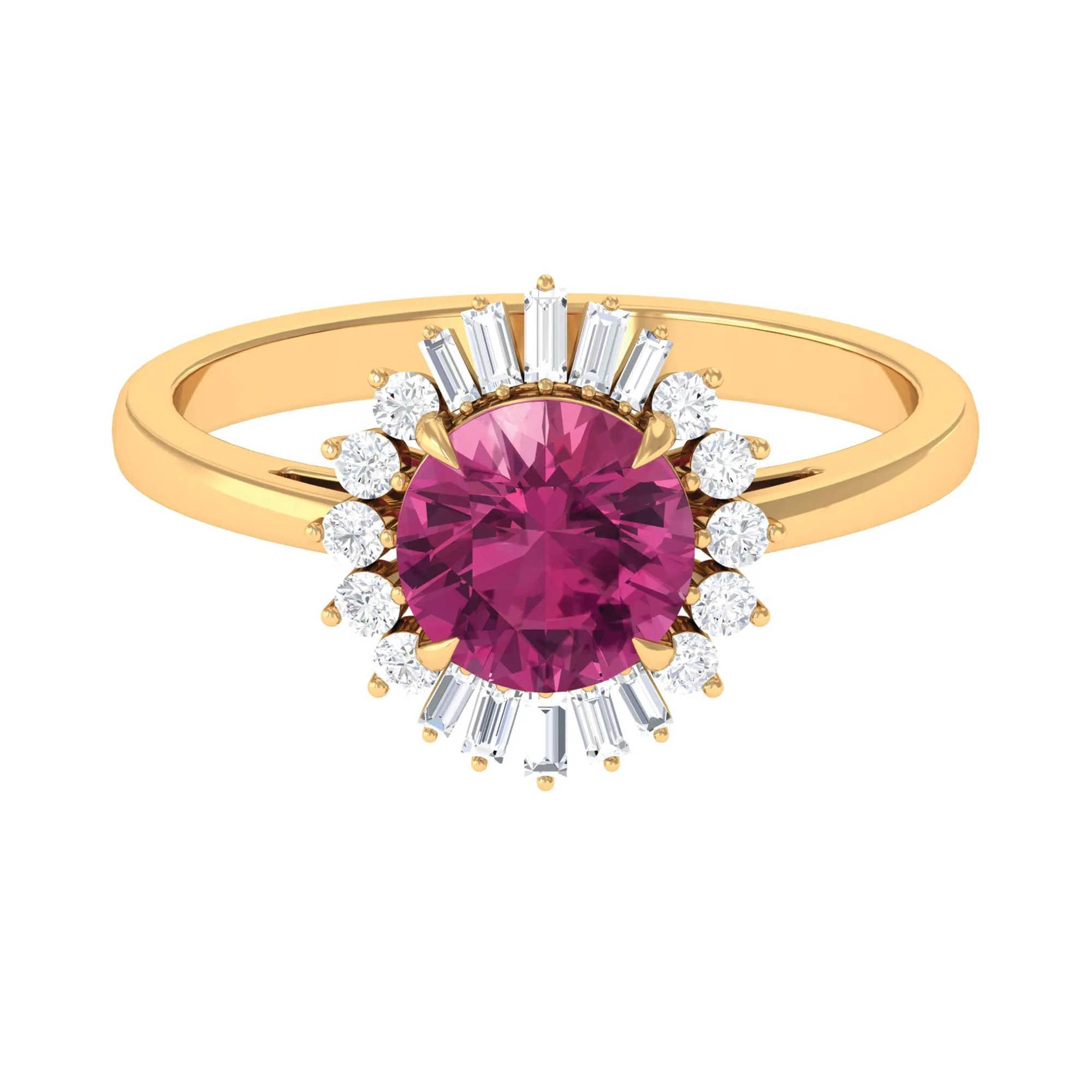 Claw Set Pink Tourmaline Cocktail Ring with Moissanite Halo in Gold
