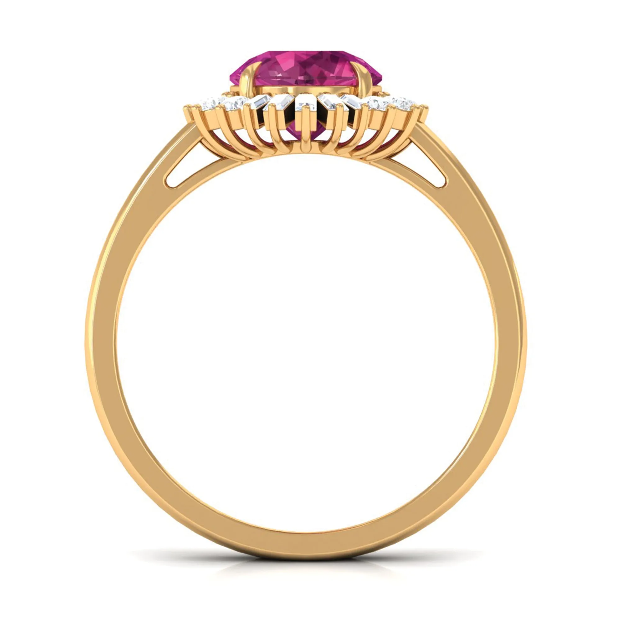 Claw Set Pink Tourmaline Cocktail Ring with Moissanite Halo in Gold