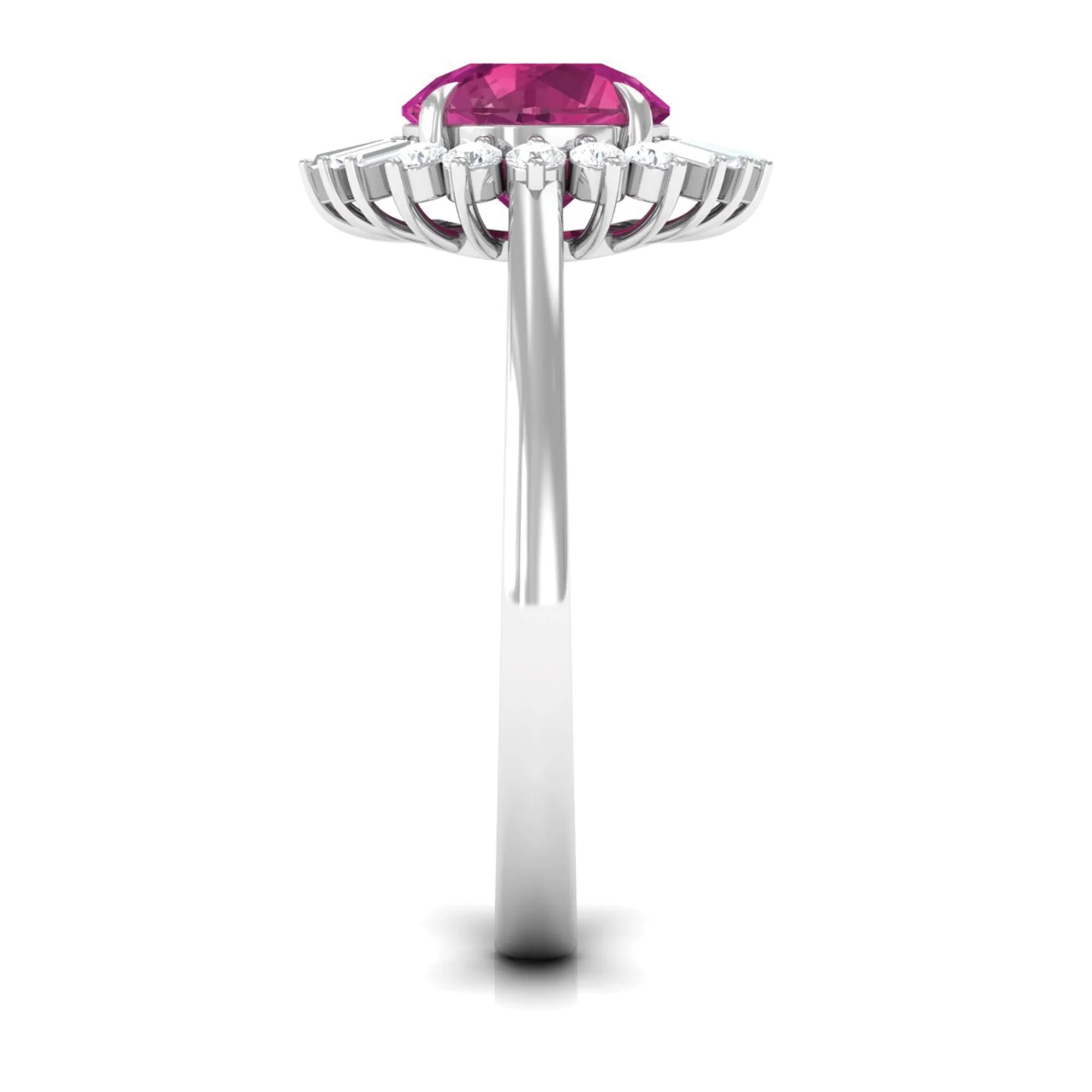 Claw Set Pink Tourmaline Cocktail Ring with Moissanite Halo in Gold