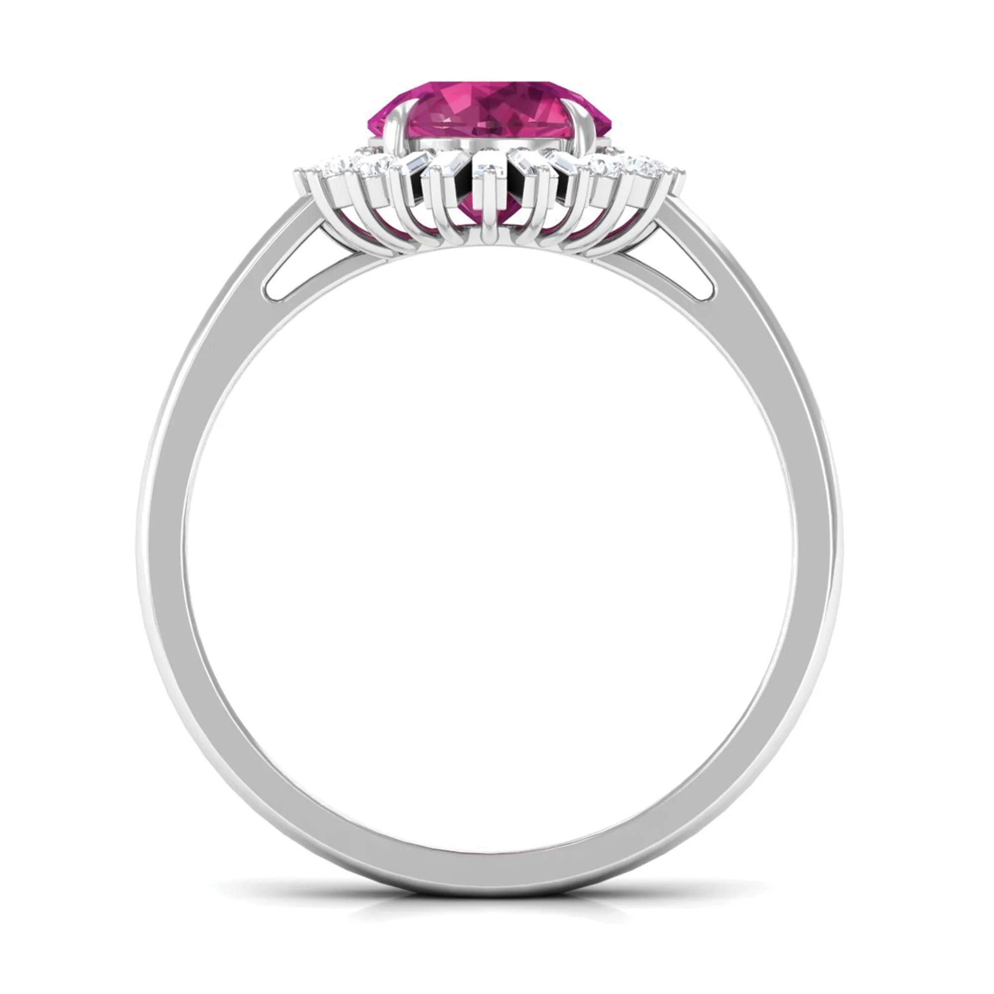 Claw Set Pink Tourmaline Cocktail Ring with Moissanite Halo in Gold