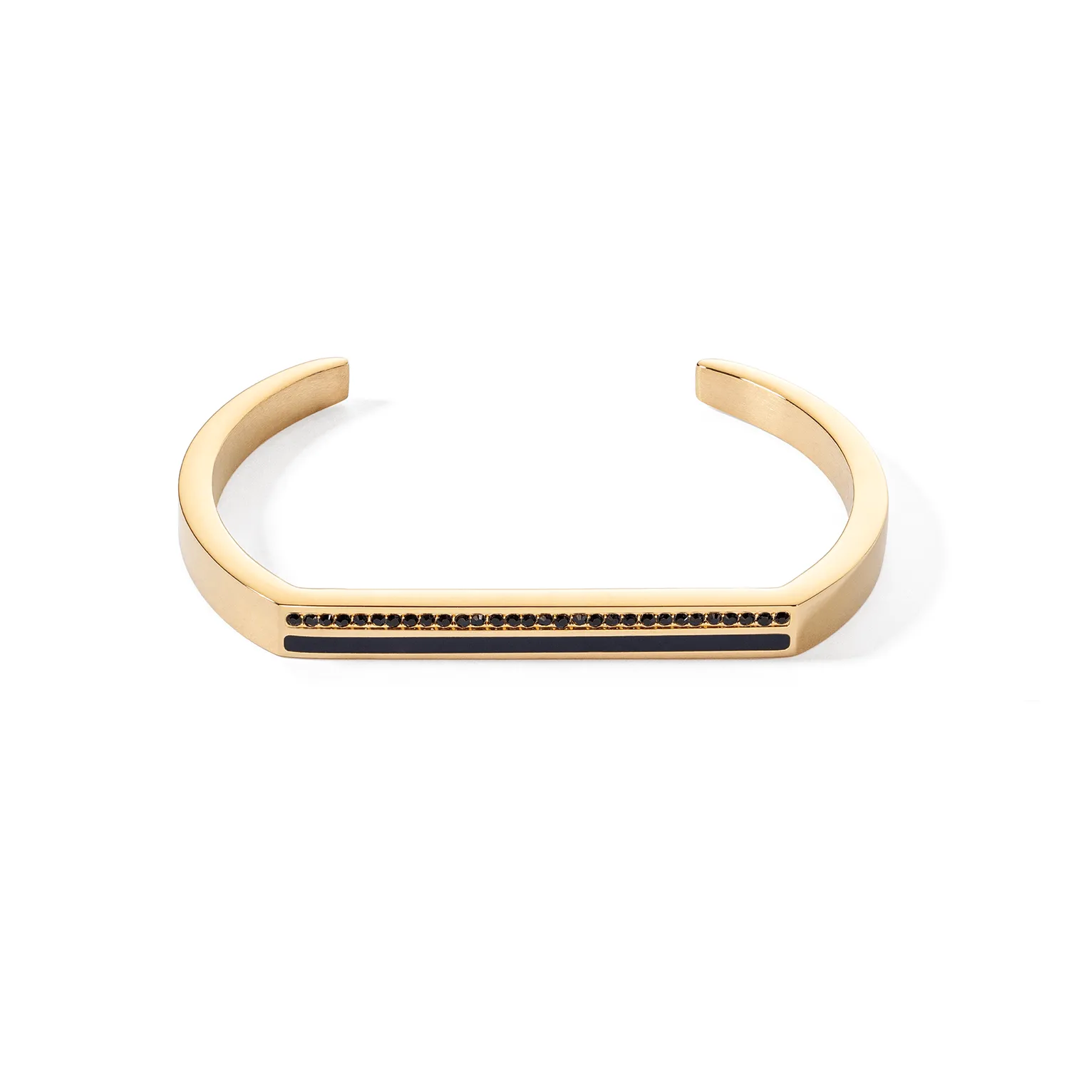 Coeur De Lion Gold and Black Crystal Square Stripes Bangle Cuff