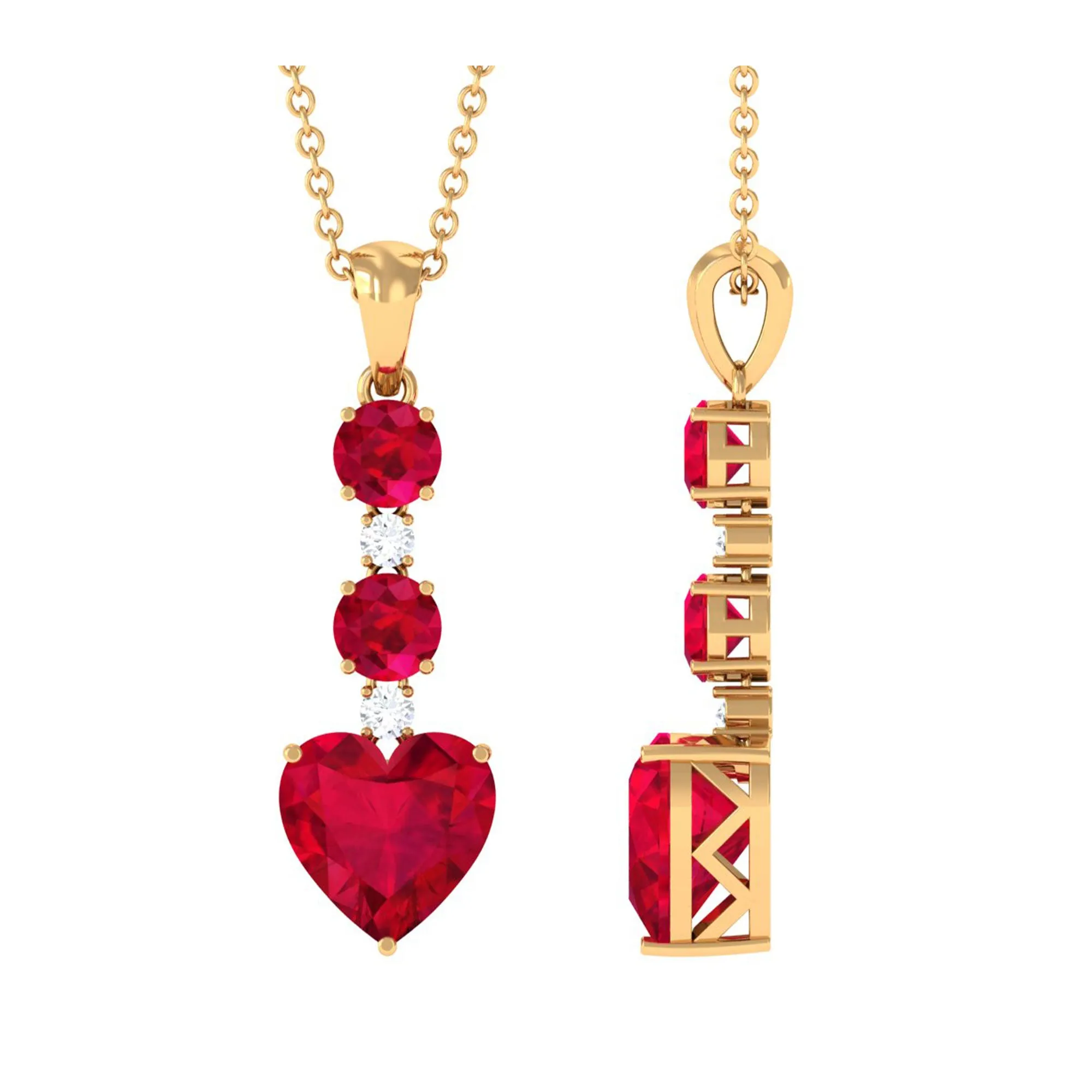 Created Ruby and Moissanite Heart Dangle Pendant Necklace