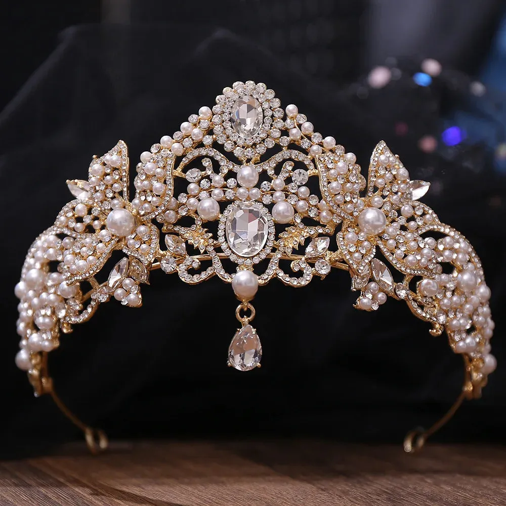Crystal Pearl Tassel Tiara Crown Wedding Party Bridal Hair Accessory