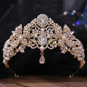 Crystal Pearl Tassel Tiara Crown Wedding Party Bridal Hair Accessory