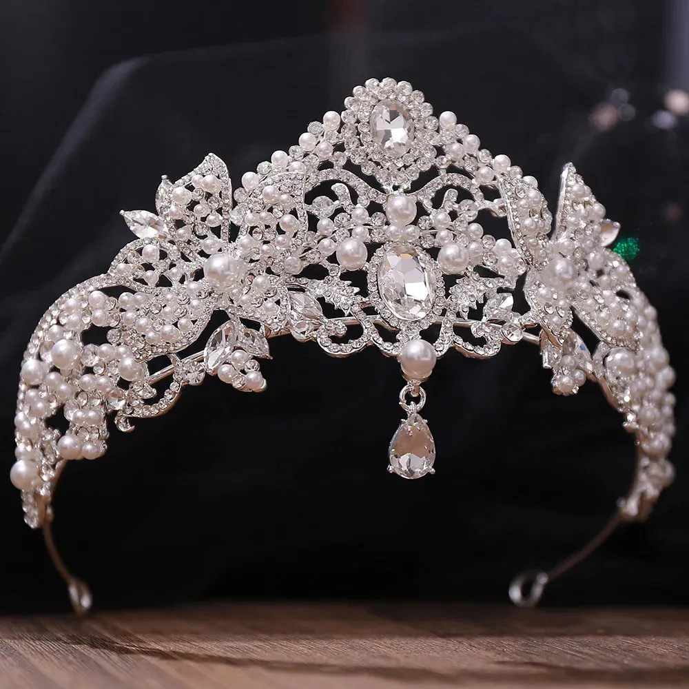 Crystal Pearl Tassel Tiara Crown Wedding Party Bridal Hair Accessory