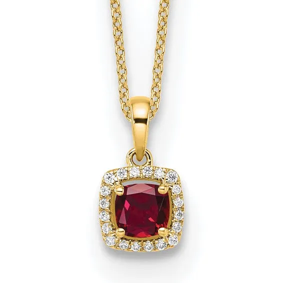 Cushion Cut Gemstone and Diamond Pendant Necklace - Emerald, Ruby or Sapphire