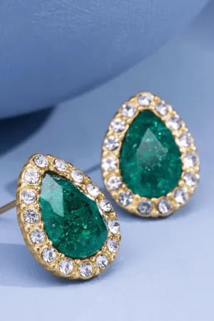 CZ Teardrop Stud Earrings | Emerald