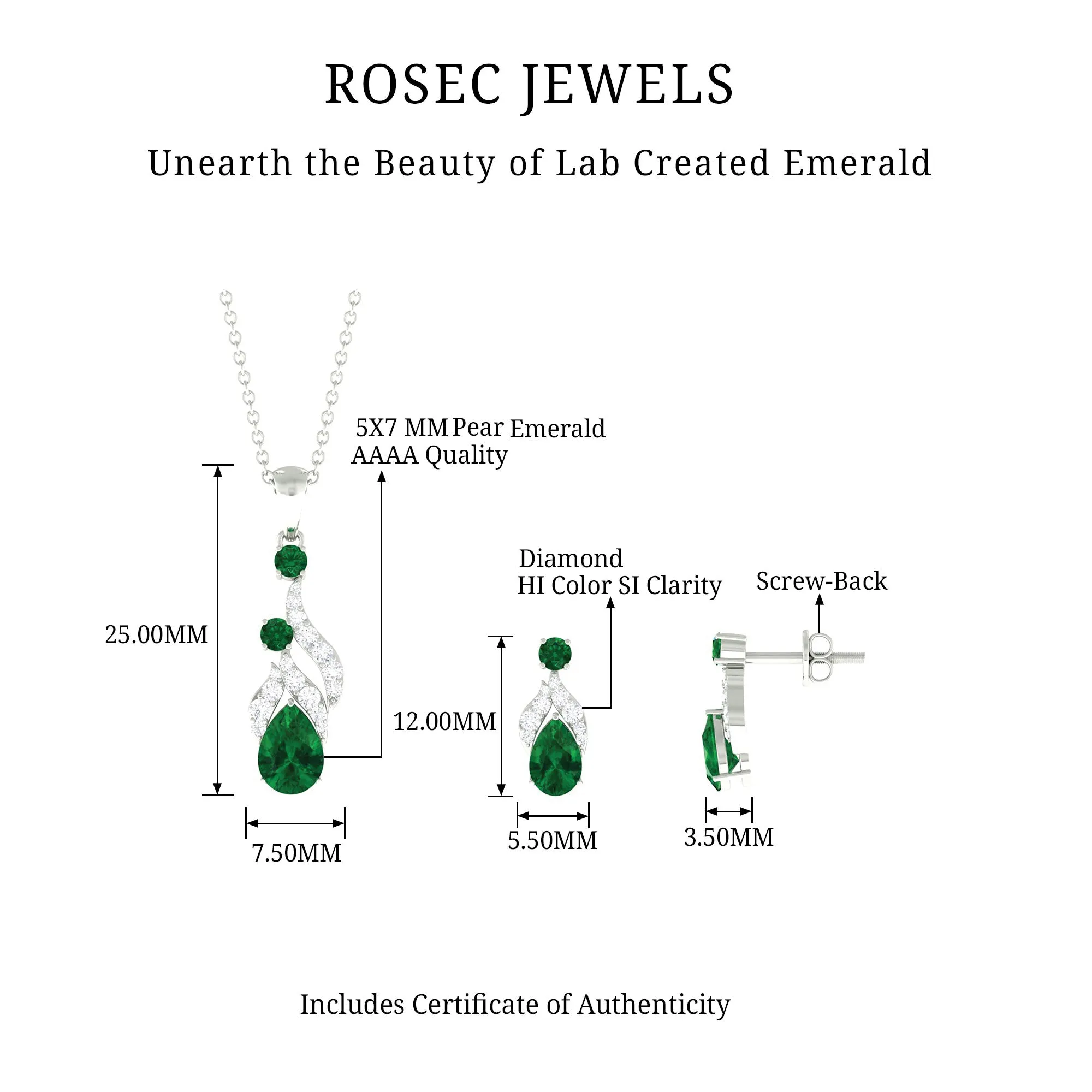 Designer Created Emerald and Diamond Dangle Jewelry Set