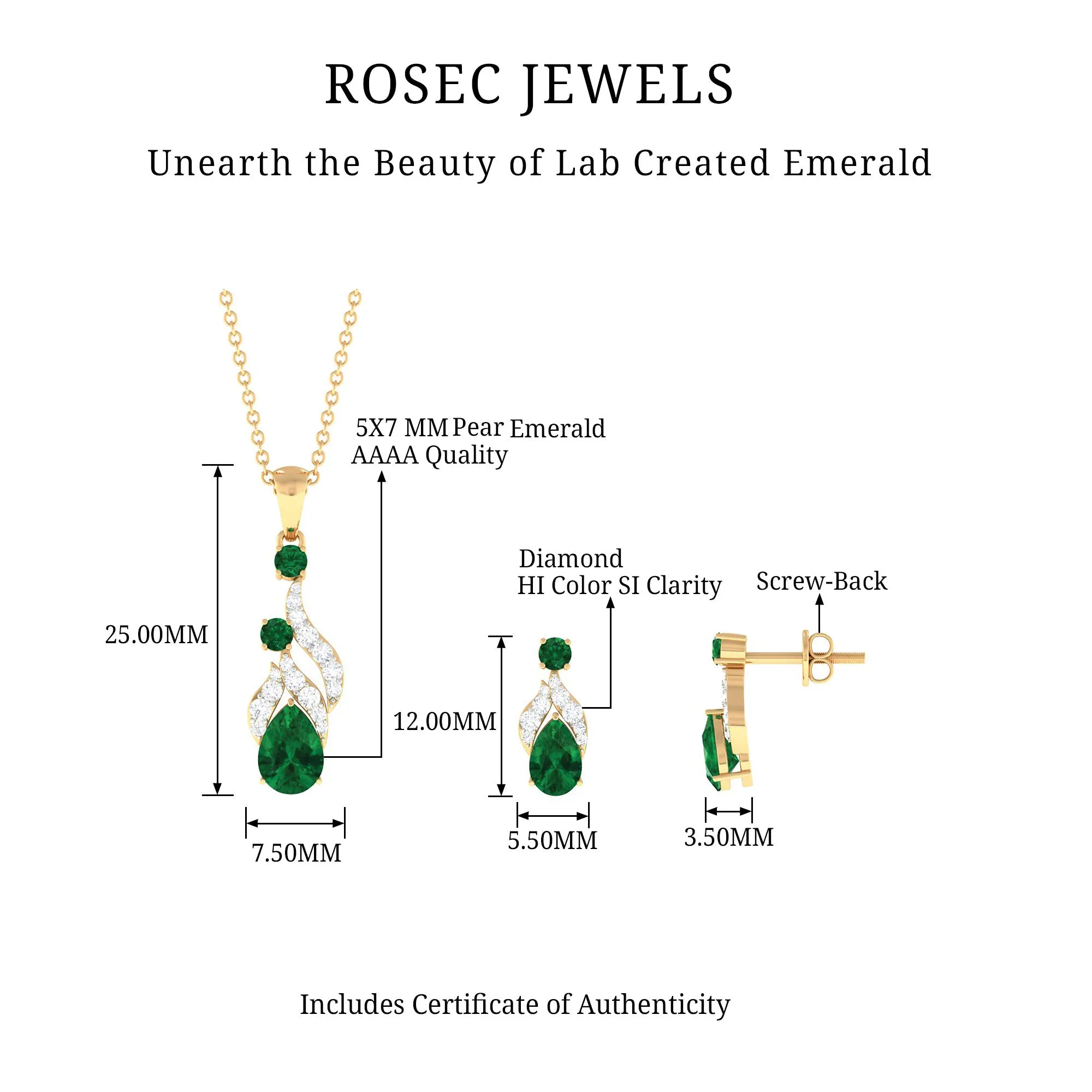 Designer Created Emerald and Diamond Dangle Jewelry Set