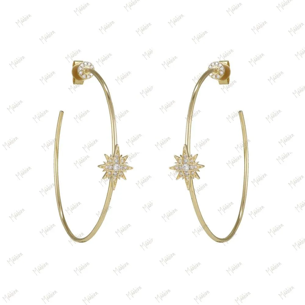 Diamond 1 Star Hoop Earring Outer 50mm