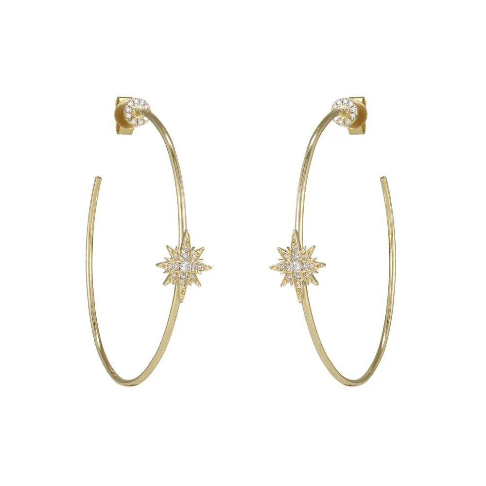 Diamond 1 Star Hoop Earring Outer 50mm