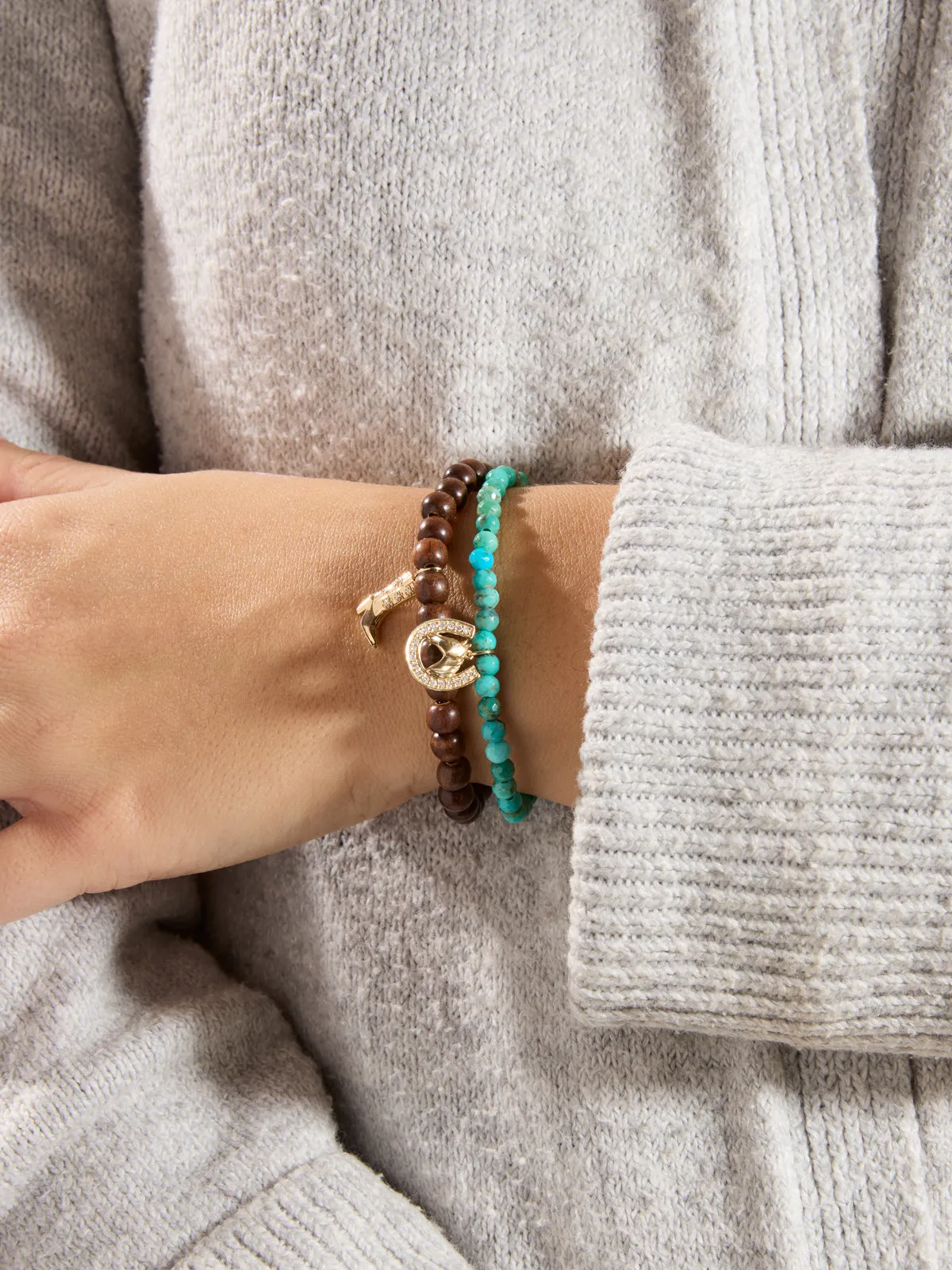 Diamond Horseshoe on Turquoise Beaded Bracelet