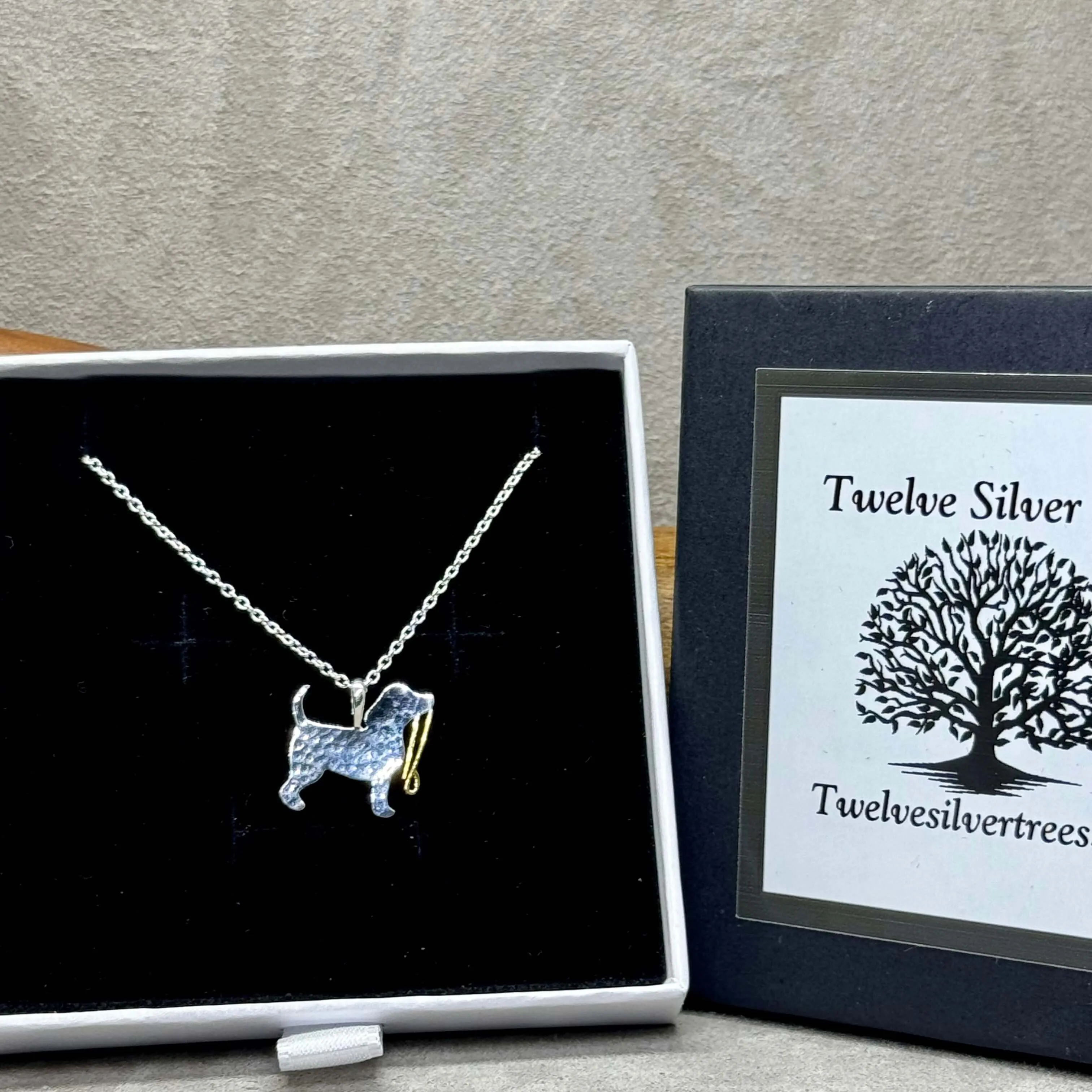 Dog With Lead Hammered Sterling Silver Necklace