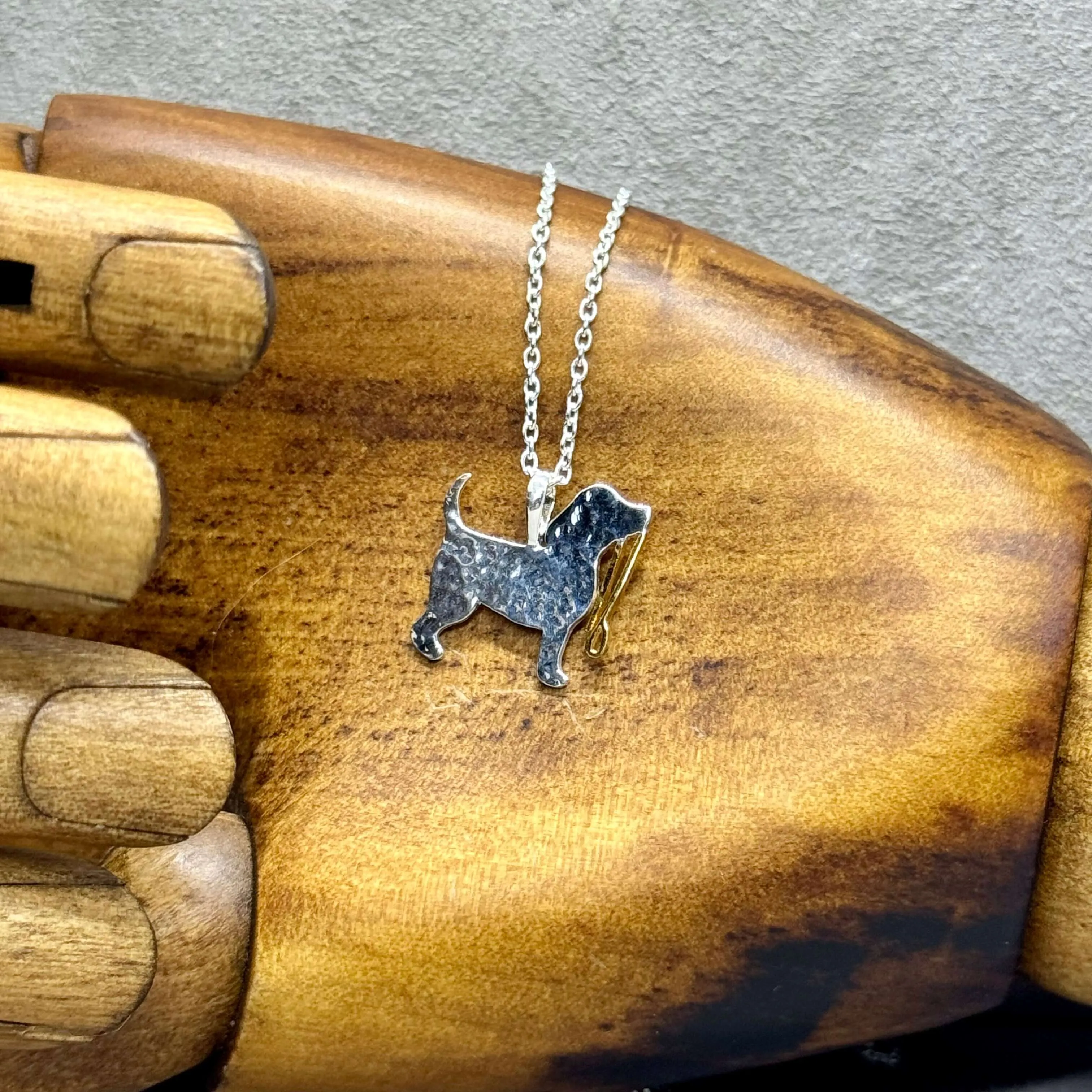 Dog With Lead Hammered Sterling Silver Necklace