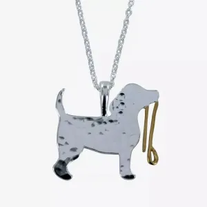 Dog With Lead Hammered Sterling Silver Necklace