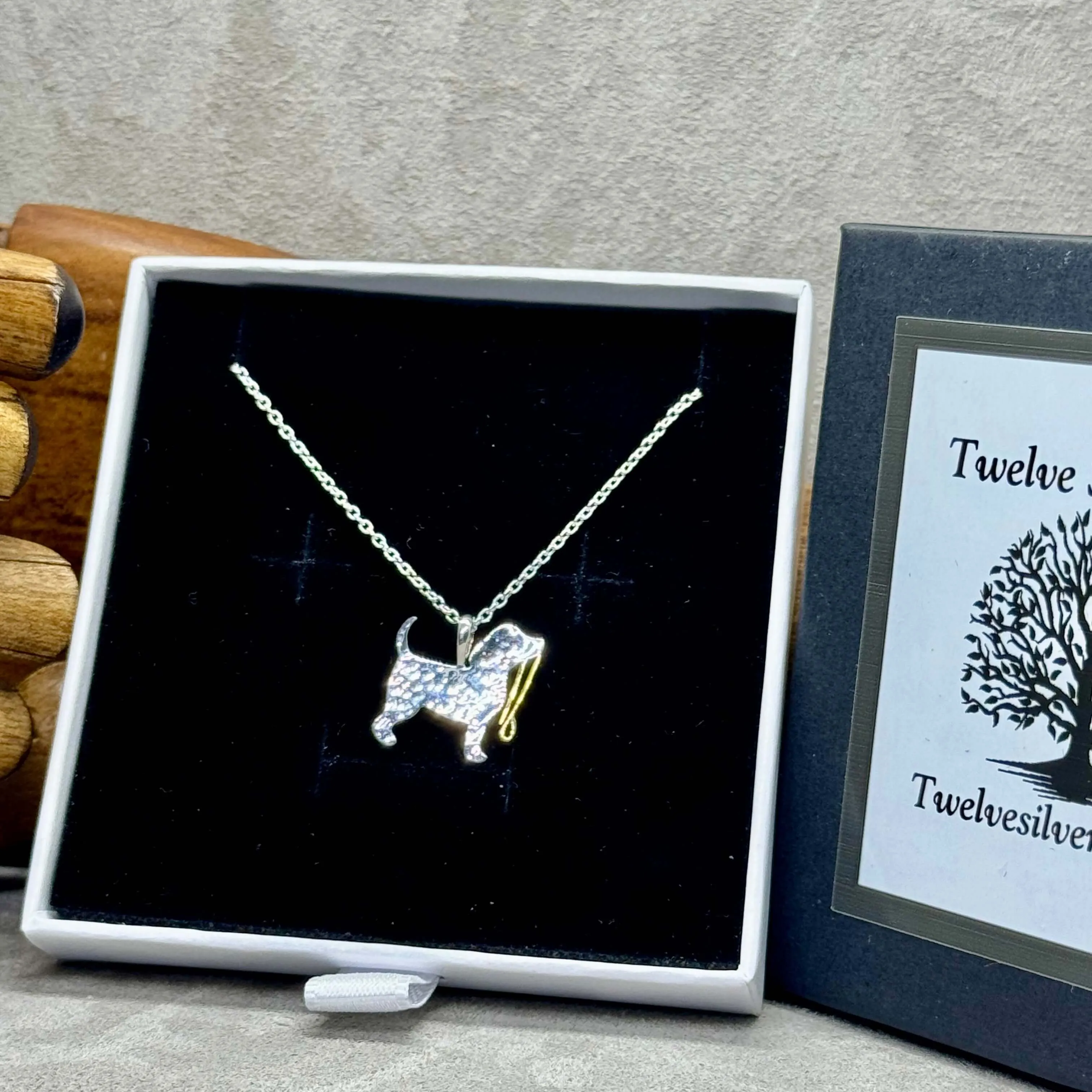 Dog With Lead Hammered Sterling Silver Necklace
