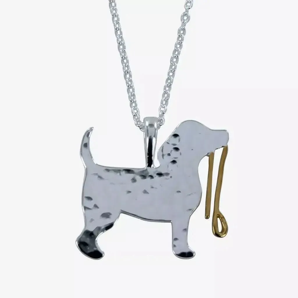 Dog With Lead Hammered Sterling Silver Necklace