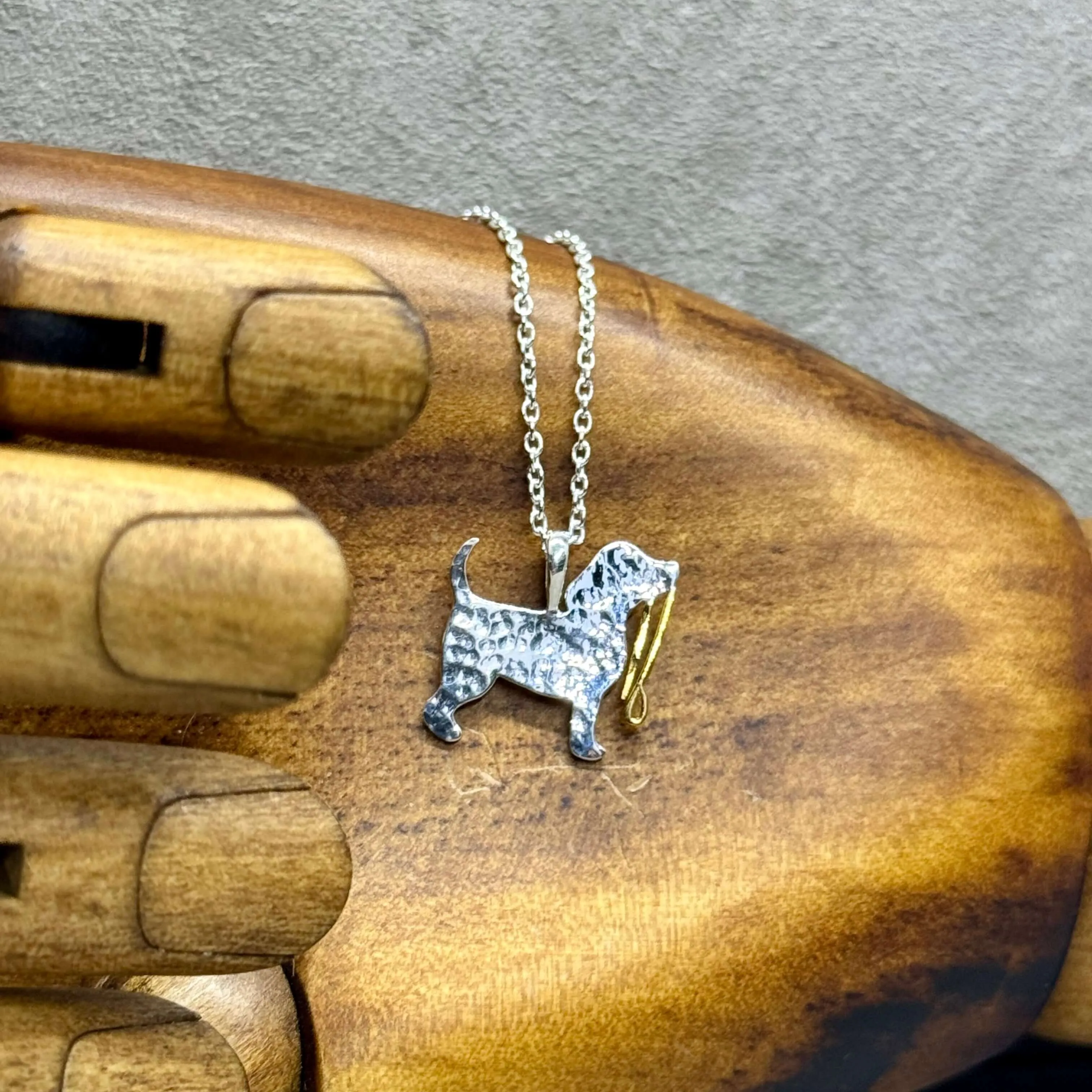 Dog With Lead Hammered Sterling Silver Necklace