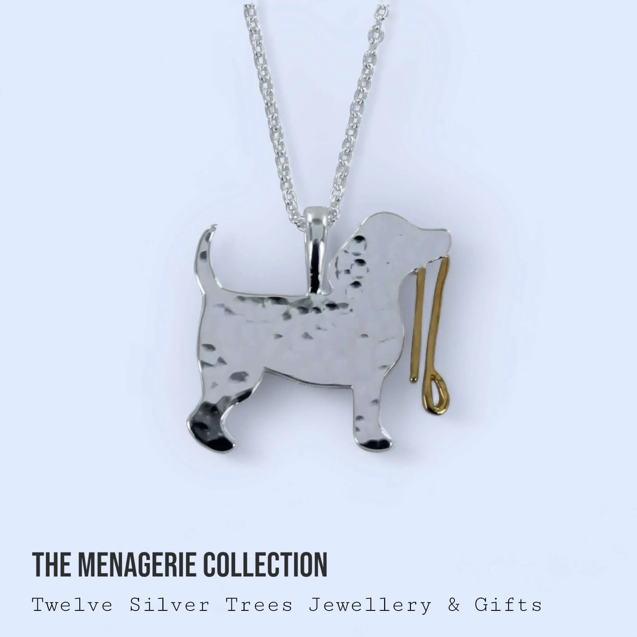 Dog With Lead Hammered Sterling Silver Necklace