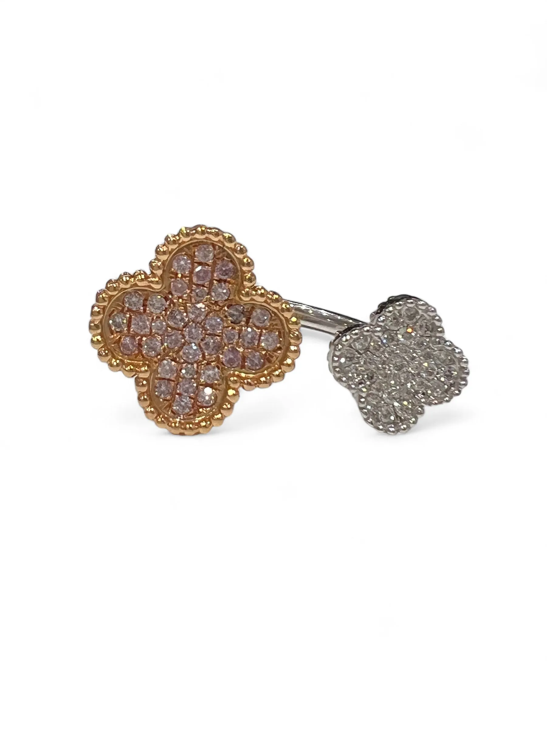 double clover ring pink and white diamonds