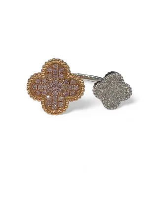 double clover ring pink and white diamonds