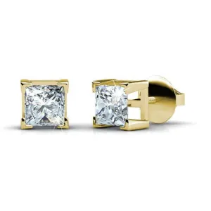 Elegant 0.50CT Princess Cut Diamond Stud Earrings in 14KT Yellow Gold