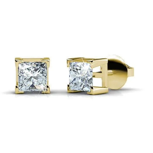 Elegant 0.50CT Princess Cut Diamond Stud Earrings in 14KT Yellow Gold